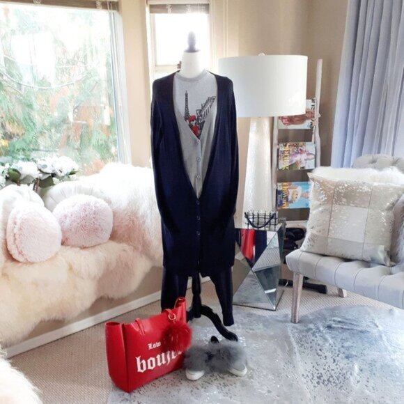 EUC Max Studio black  &  grey longline cardigan sweater, L - Picture 2 of 8